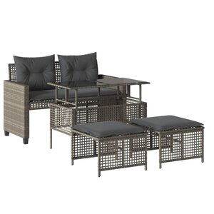 vidaXL Salon de jardin avec coussins 4 Pièces gris clair poly rotin verre