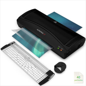 ACROPAQ Plastifieuse A4 - Avec 40 pochettes de plastification Arrondisseur de coins Coupe-papier Fonction anti-bourrage