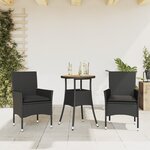 vidaXL Ensemble à manger de jardin et coussins 3 Pièces noir rotin acacia