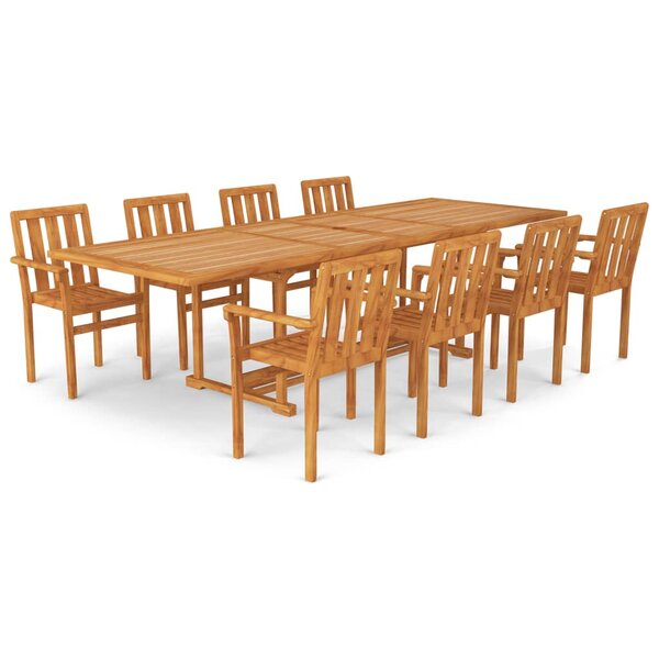 vidaXL Ensemble à manger de jardin 9 Pièces Bois de teck massif