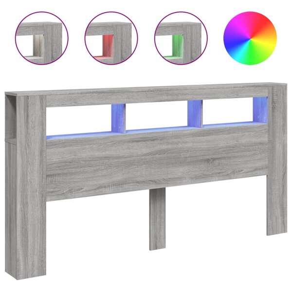 vidaXL Tête de lit à LED sonoma gris 200x18 5x103 5 cm bois ingénierie