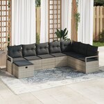 Ensemble de Canapés de Jardin 8 Pièces avec Coussins Gris Clair en Poly Rattan