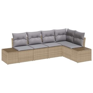 vidaXL Ensemble de canapé de jardin 5 Pièces Beige polyrotin