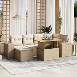 vidaXL Salon de jardin avec coussins 7 Pièces beige résine tressée