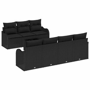 vidaXL Ensemble de canapé de jardin avec coussin 8 Pièces Noir