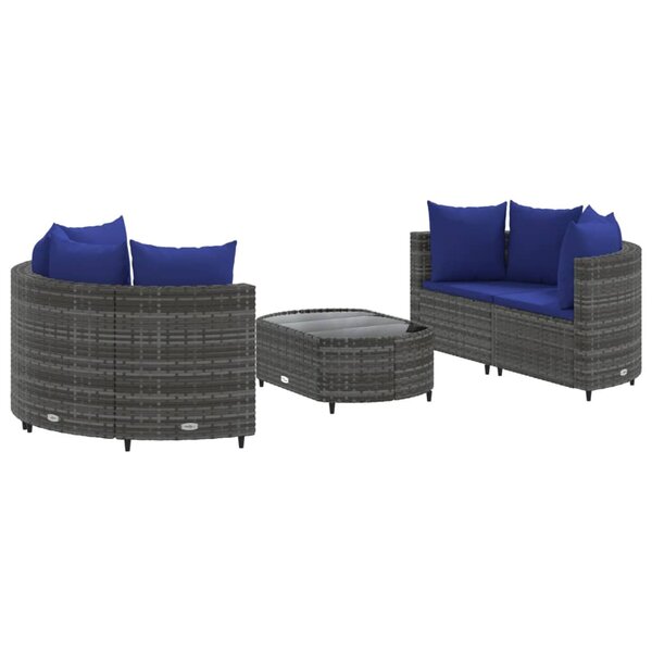 vidaXL Salon de jardin 5 Pièces avec coussins gris résine tressée