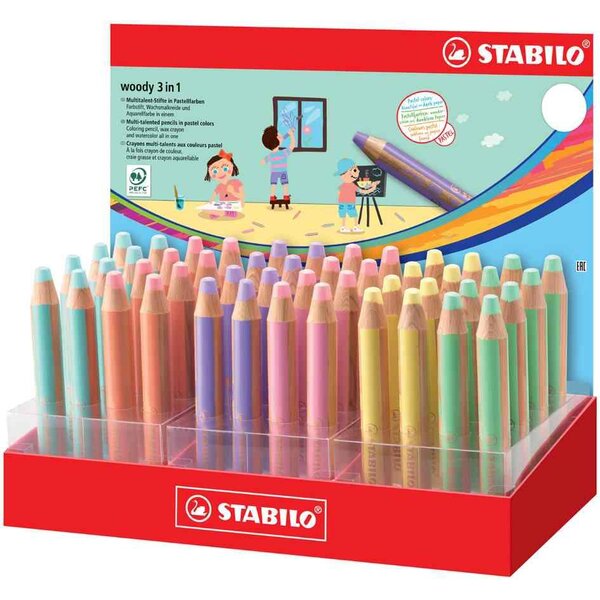 Crayons multi-talents woody 3 en 1 présentoir de 48 STABILO