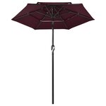 vidaXL Parasol à 3 niveaux avec mât en aluminium Bordeaux 2 m