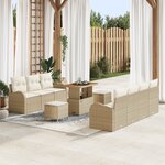 Ensemble de canapé de jardin de 10 pièces avec coussins beige poly rotin acacia
