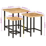 vidaXL Tables basses gigognes 3Pièces bois de manguier massif brut et fer