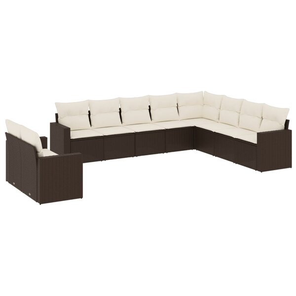 vidaXL Salon de jardin 10 Pièces avec coussins marron résine tressée