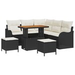 Ensemble de Canapé de Jardin vidaXL en 8 Pièces avec Coussins Noirs Poly Rattan Acacia