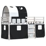 vidaXL Lit superposé avec rideaux blanc/noir 75x190 cm bois pin massif
