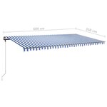 vidaXL Auvent manuel rétractable avec LED 600x350 cm Bleu et blanc