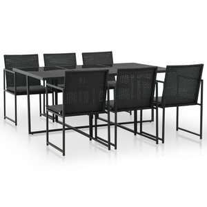 vidaXL Ensemble à manger d'extérieur 7Pièces coussins résine tressée noir
