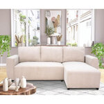 Canapé d'angle convertible réversible 3-4 places - Velours côtelé beige  coffre de rangement - 230 x 155 x Hauteur 71-95 cm