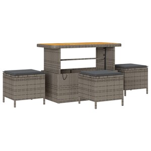Ensemble de salle à manger de jardin 4 pièces avec coussins gris en poly rotin et acacia