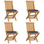 vidaXL Chaises de jardin et coussins anthracite lot de 4 Bois de teck