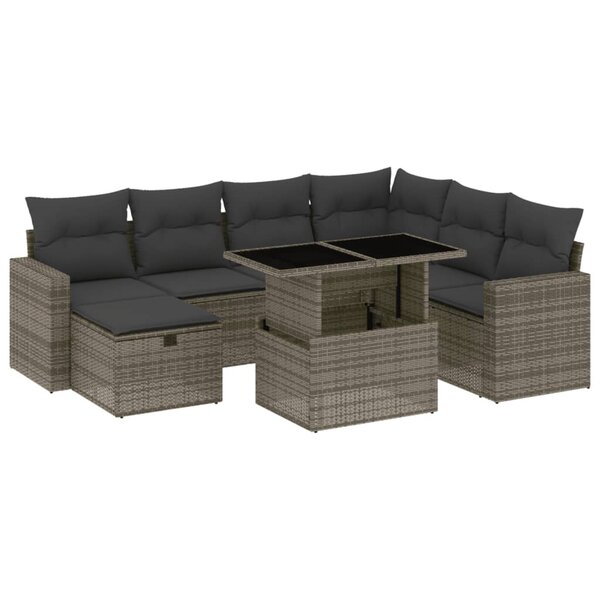 vidaXL Salon de jardin 8 Pièces avec coussins gris résine tressée