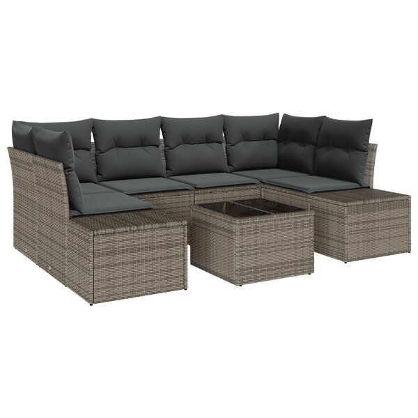 vidaXL Ensemble de Canapé de Jardin 7 pièces avec Coussins Gris Poly Rattan