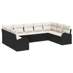 vidaXL Ensemble de Canapés de Jardin 9 Pièces avec Coussins Noir en Rattan Synthétique