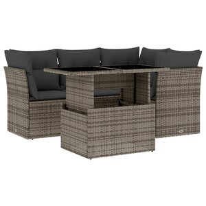 vidaXL Salon de jardin 5 Pièces avec coussins gris résine tressée