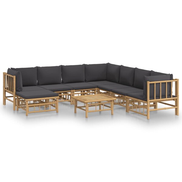 vidaXL Salon de jardin 9 Pièces avec coussins gris foncé bambou