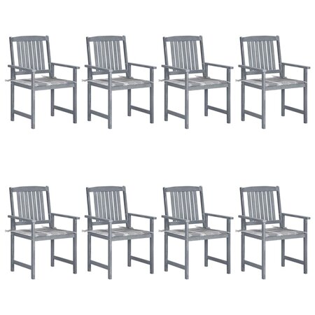 vidaXL Chaises de jardin et coussins lot de 8 Bois acacia solide Gris