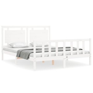 vidaXL Cadre de lit avec tête de lit blanc King Size bois massif