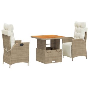 vidaXL Ensemble à manger de jardin et coussins 3 Pièces Beige poly rotin