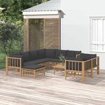 vidaXL Salon de jardin 10 Pièces avec coussins gris foncé bambou