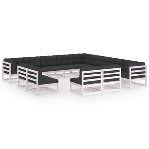 vidaXL Salon de jardin 13 Pièces avec coussins Blanc Bois de pin massif