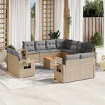 vidaXL Salon de jardin avec coussins 12 Pièces beige résine tressée