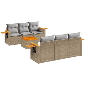 vidaXL Salon de jardin avec coussins 7 Pièces beige résine tressée