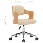 Chaise fauteuil siège pivotante de bureau informatique étude bois courbé et similicuir crème 02_0024095