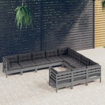 vidaXL Salon de jardin 10 Pièces avec coussins Gris Bois de pin