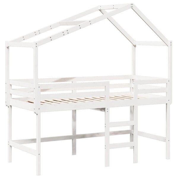 vidaXL Lit superposé et échelle et toit blanc 80x200cm bois pin massif