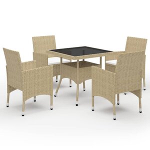 vidaXL Ensemble à manger de jardin 5 Pièces Résine tressée et verre Beige