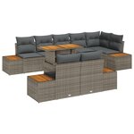 vidaXL Ensemble de salle à manger de jardin 9 pièces avec coussins en poly rattan gris et acacia