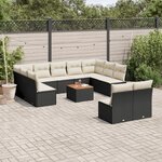 vidaXL Salon de jardin 12 Pièces avec coussins noir résine tressée