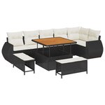 vidaXL Ensemble de Canapés de Jardin 9 Pièces avec Coussins Poly Rattan Noir Acacia
