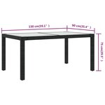 vidaXL Table de jardin 150x90x75cm Verre trempé et résine tressée Noir