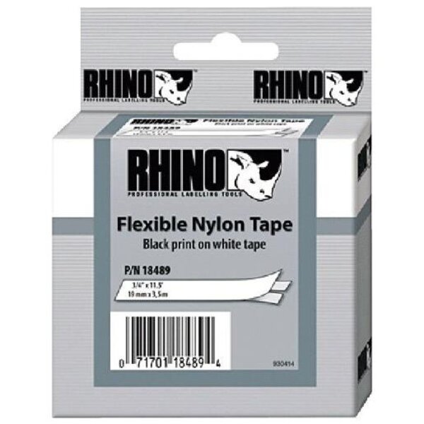 Ruban flexible Nylon 19 mm x 3,5 m Noir sur Blanc RHINO