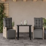 vidaXL Ensemble à manger de jardin 3Pièces coussins gris clair poly rotin