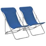 vidaXL Chaises de plage pliables 2 Pièces Acier et tissu oxford Bleu