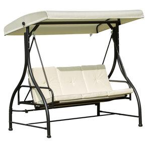 Balancelle de jardin 3 places convertible inclinaison toit réglable matelas grand confort rembourrage 8 cm fourni 1 96L x 1 17l x 1 78H m métal époxy noir crème