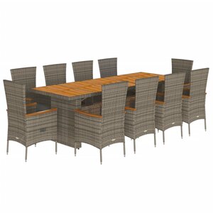 vidaXL Ensemble à manger de jardin 11Pièces avec coussins gris poly rotin