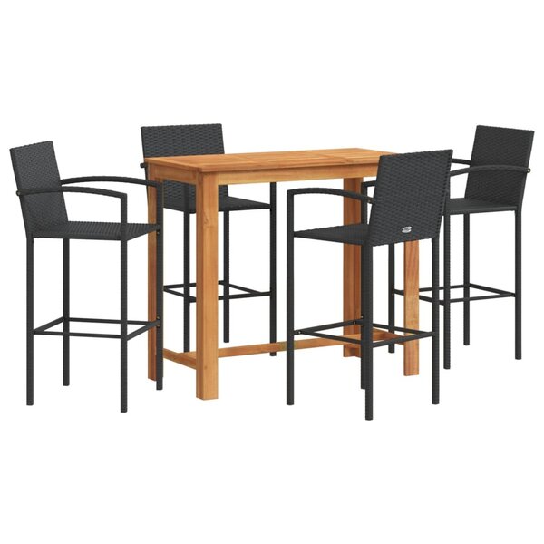 vidaXL Ensemble de bar de jardin 5 Pièces noir bois massif acacia rotin
