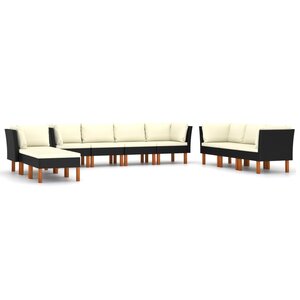 vidaXL Salon de jardin 10 Pièces avec coussins Résine tressée Noir