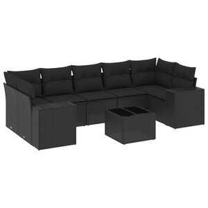 vidaXL Salon de jardin 8 Pièces avec coussins noir résine tressée